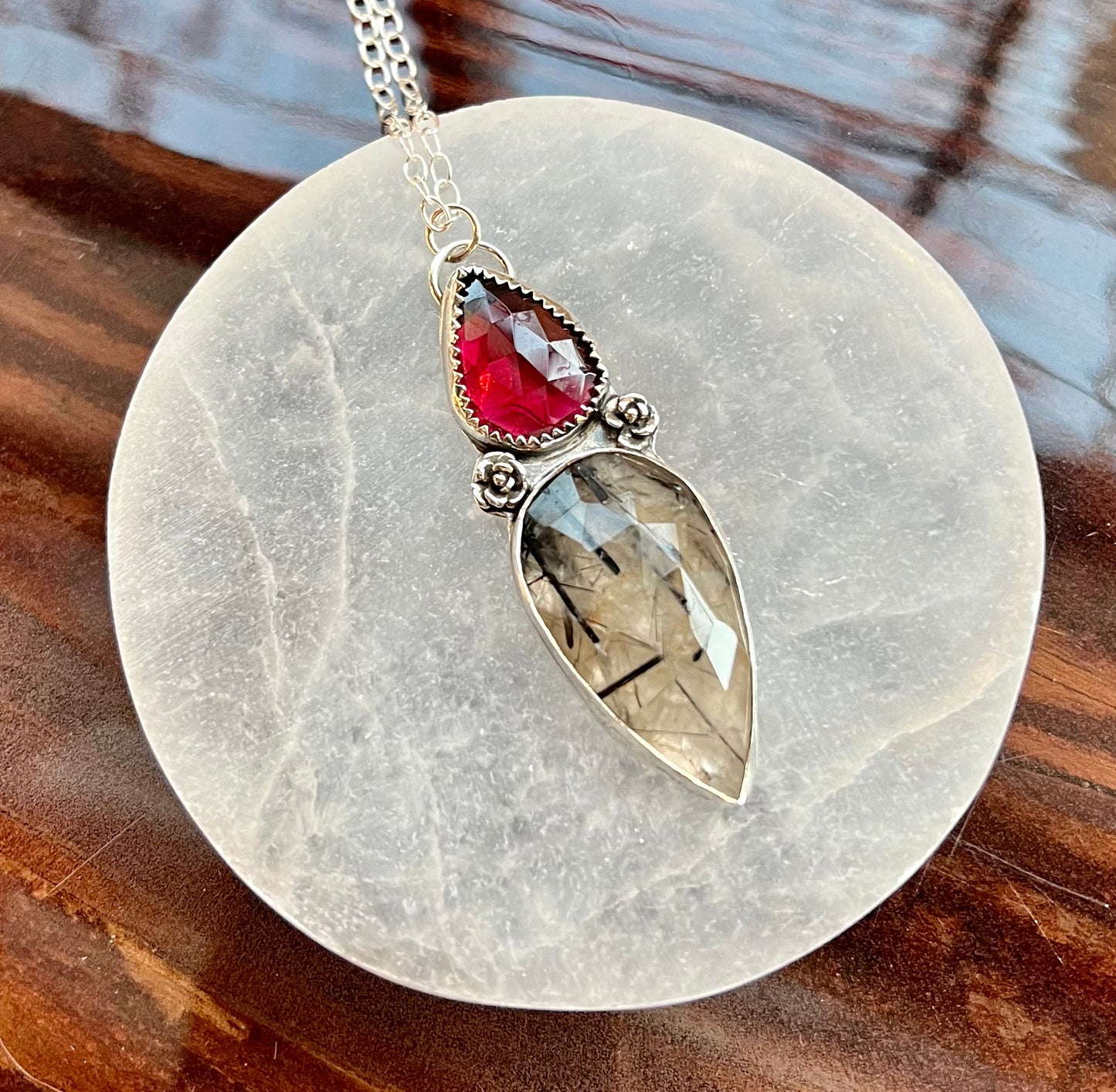 Rose Garnet and Ritualize Quartz Sterling Silver Necklace