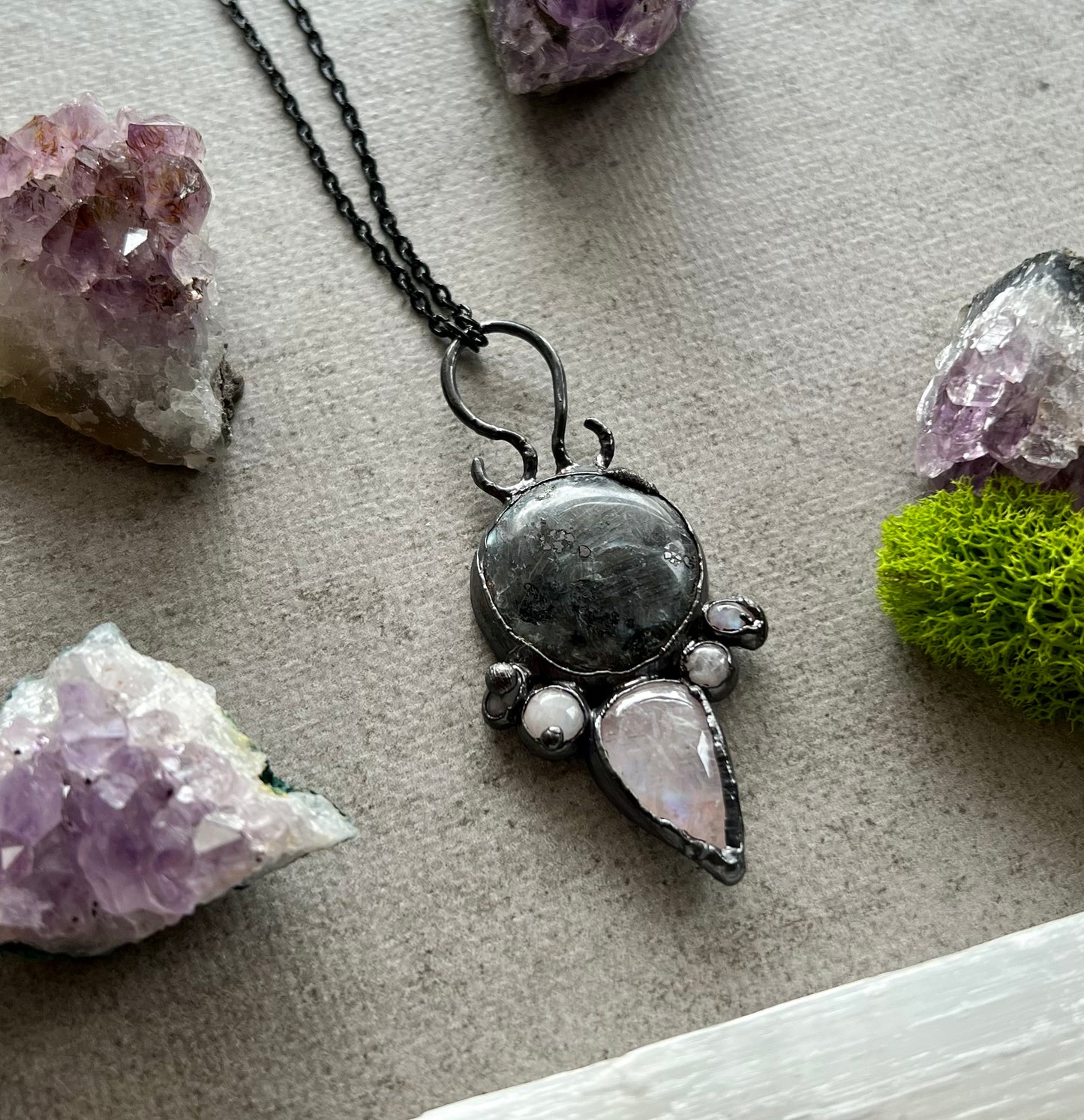 Moonstone and Larvikite Necklace