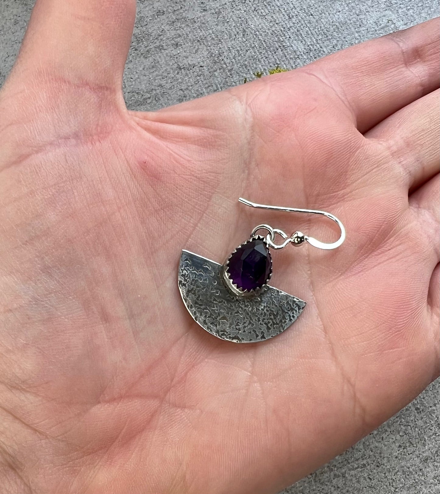 Amethyst Half Fan Sterling Silver Earrings