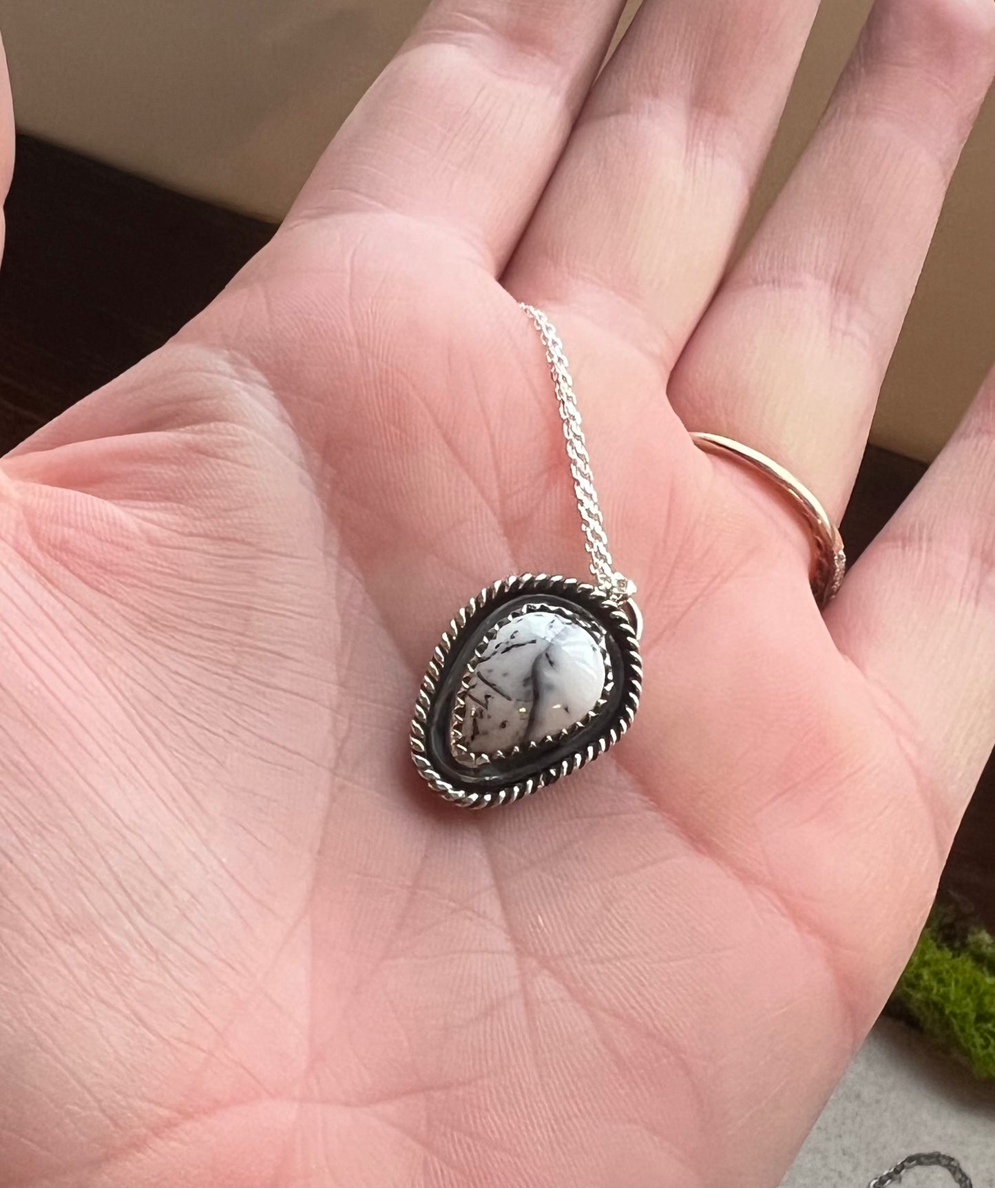 Dendritic Opal Teardrop Necklace
