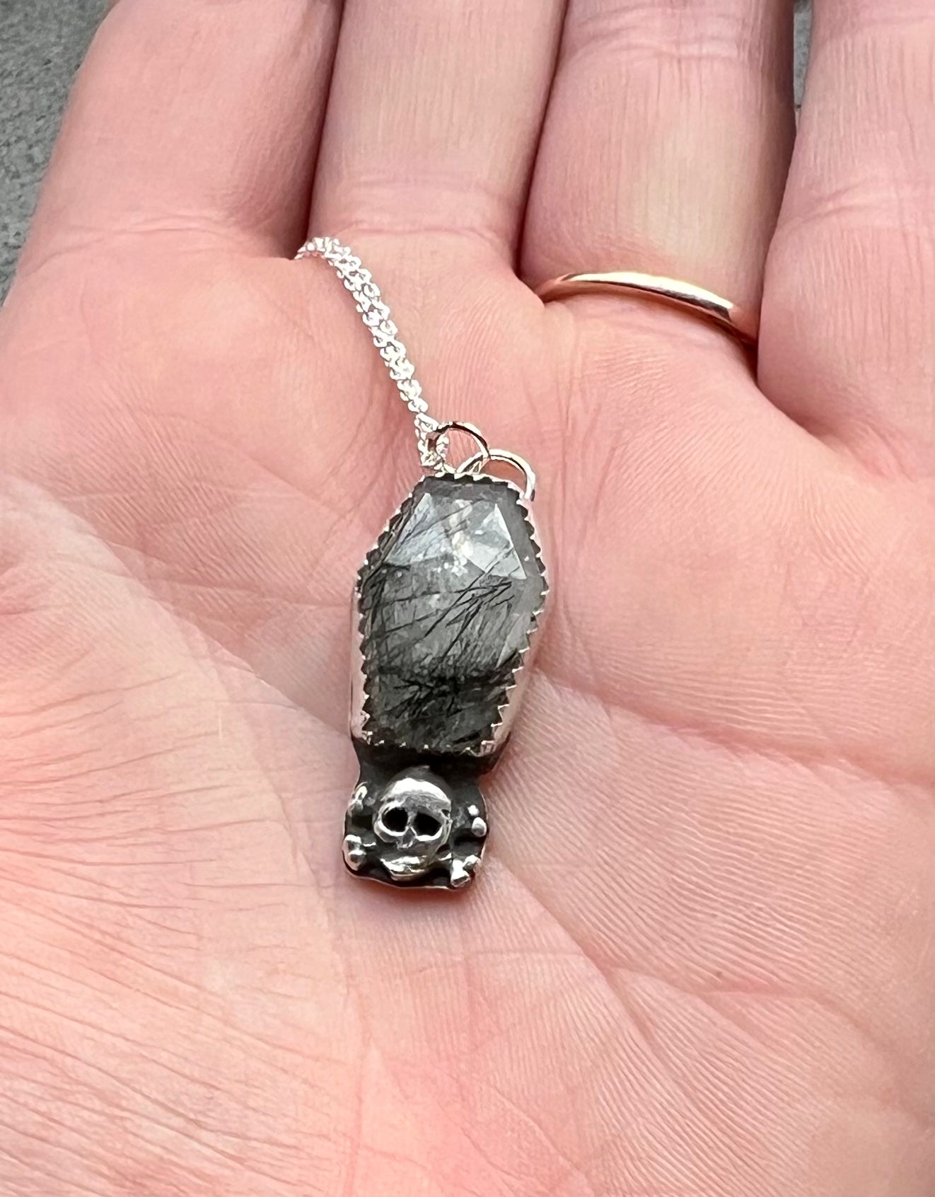 Ritulated Quartz and Skull Necklace