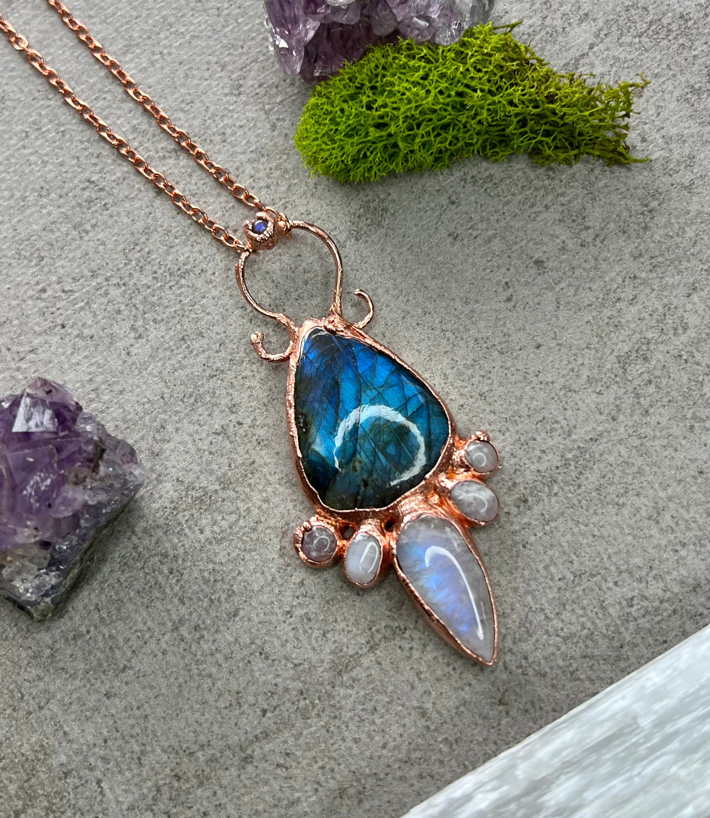Labradorite and Moonstone Statement Necklace