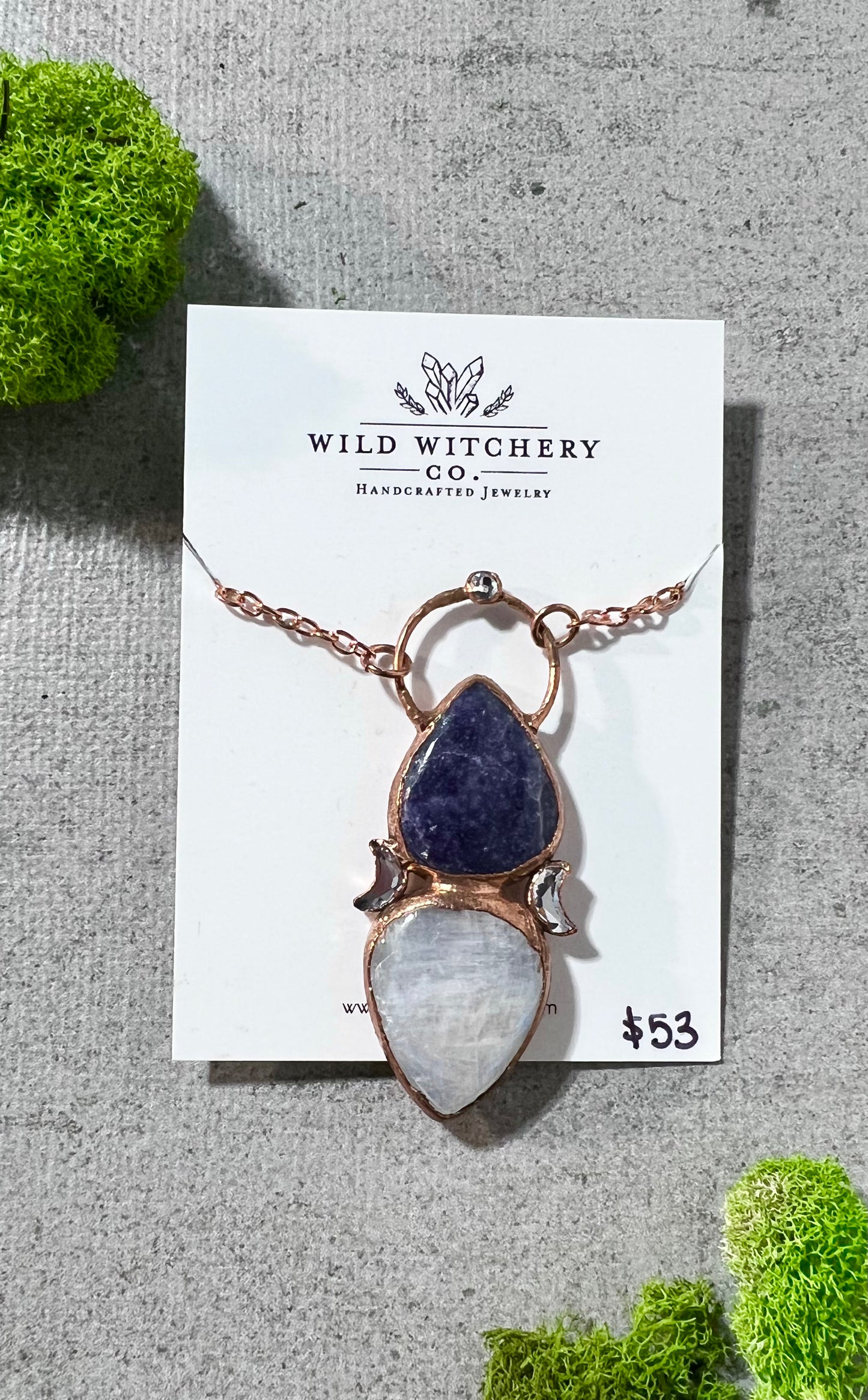 lepidolite & moonstone necklace on 24 in chain