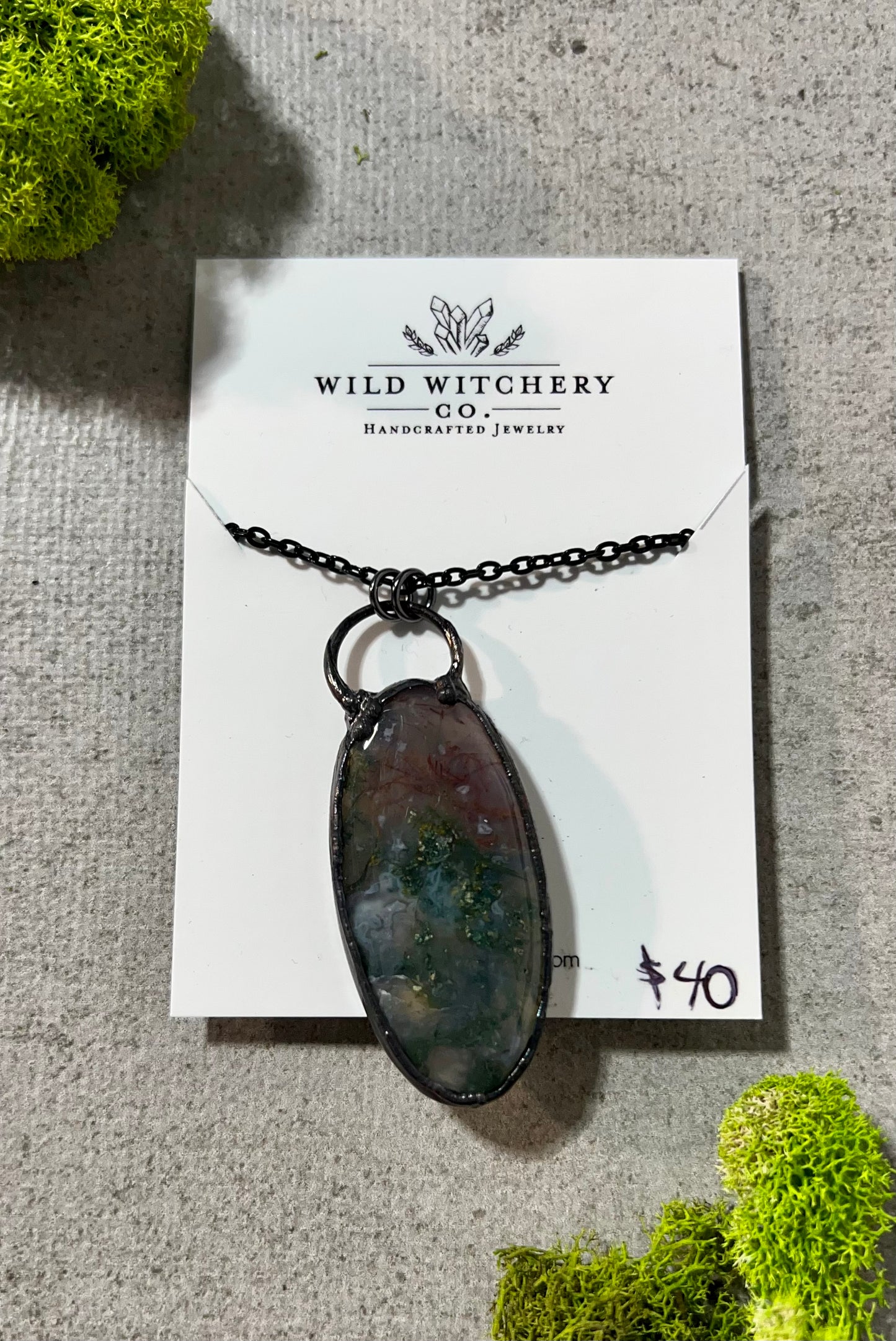 Moss Agate Necklace on 18in chain