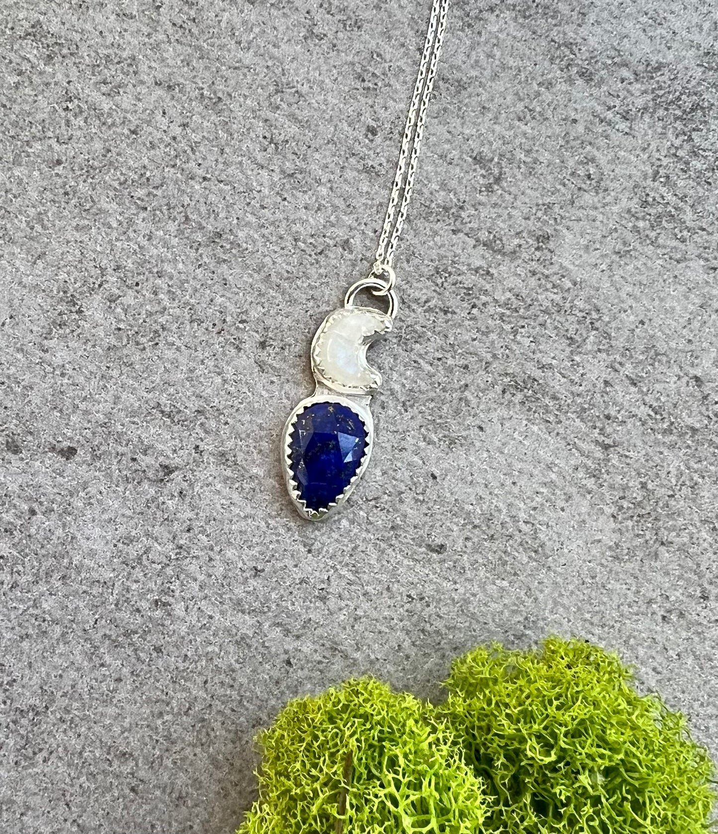 Moonstone Moon and Lapis Lazuli Necklace