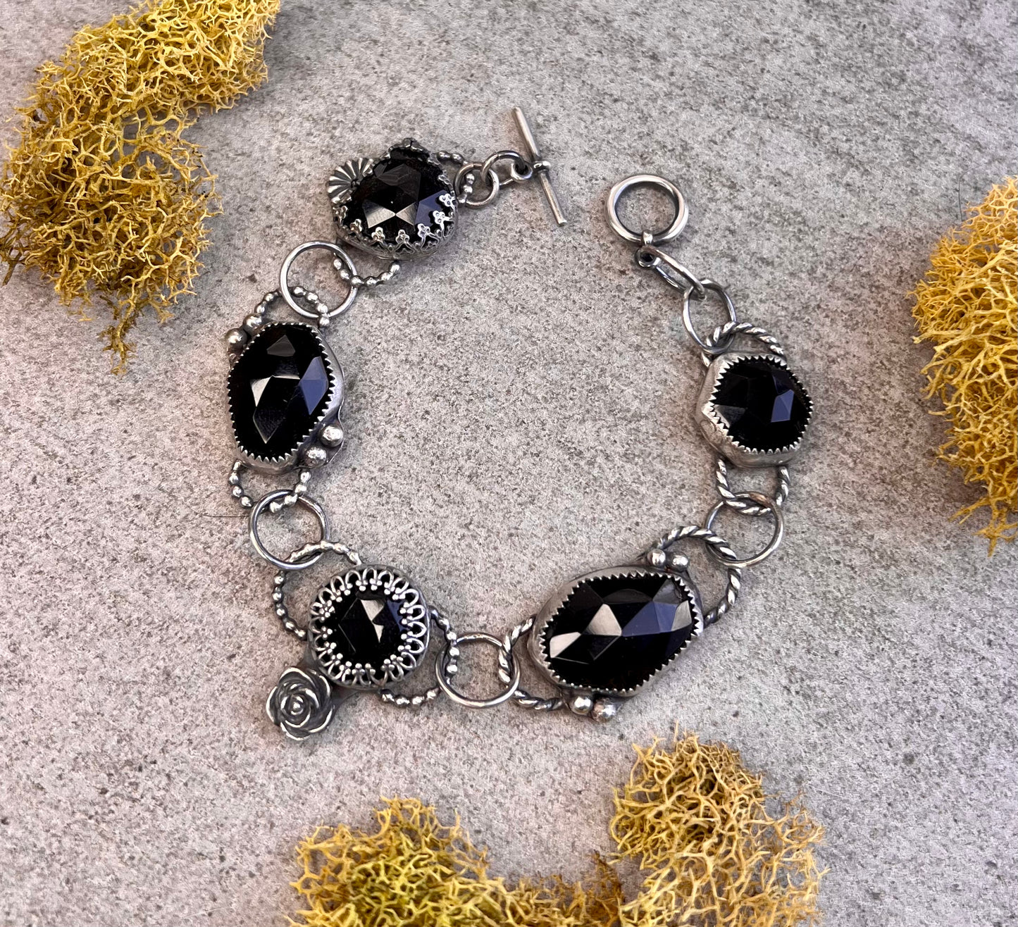 Onyx Rose Sterling Silver Bracelet