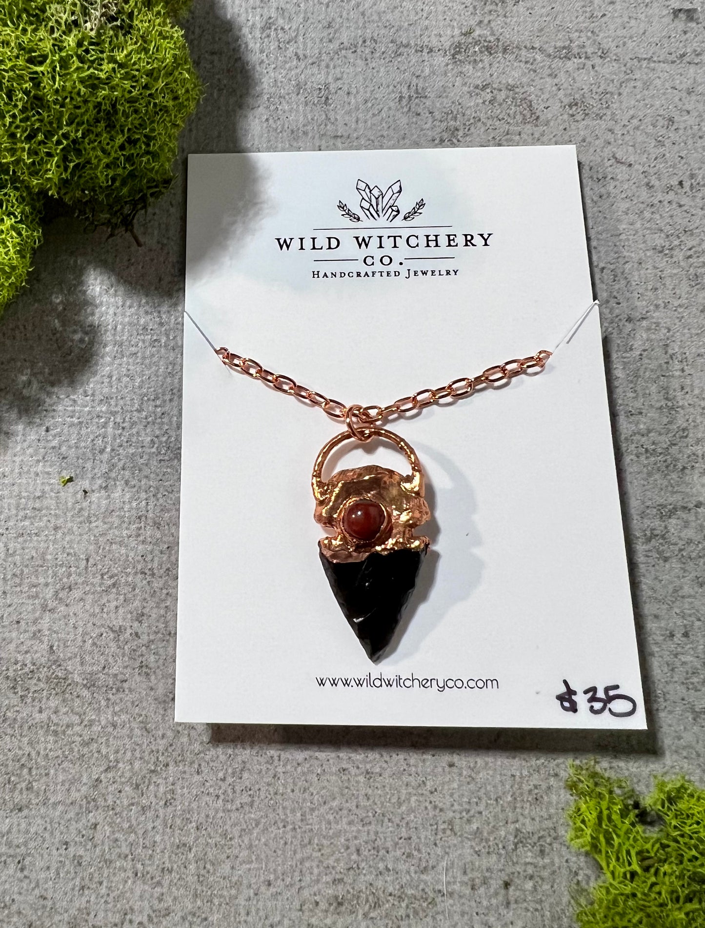 Arrowhead Obsidian and Carnelian Necklace on 24 in chain