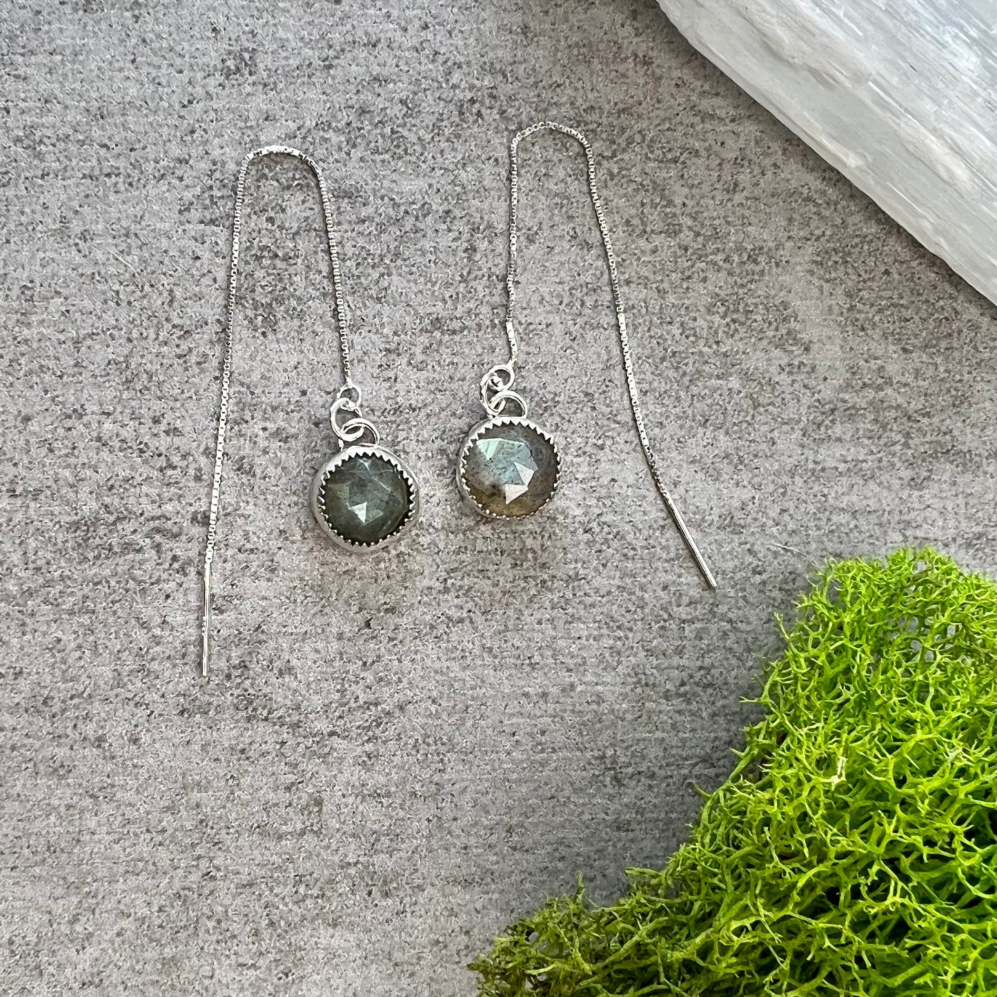 Labradorite Ear Threaders in Sterling Silver