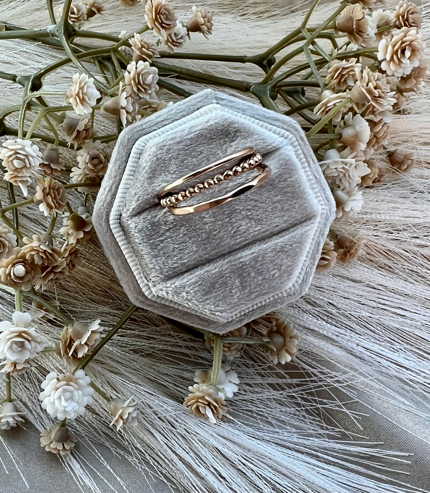 Stack of 14k Gold-Filled Rings | Beaded Ring | Simple Ring | Hammered Ring