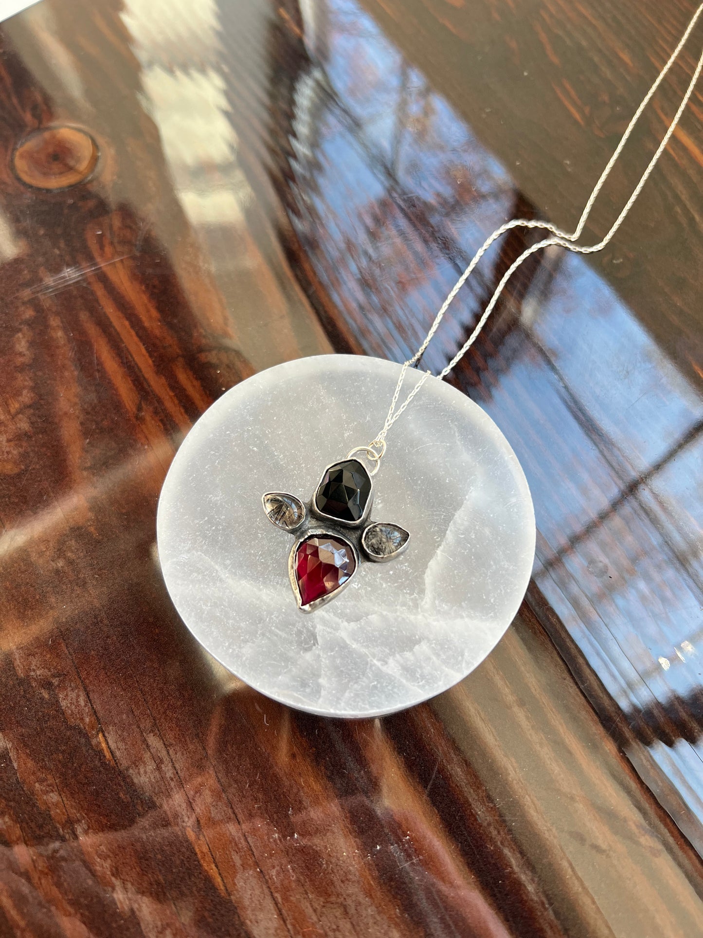 ritualize quartz | onyx | garnet | Sterling Silver Necklace