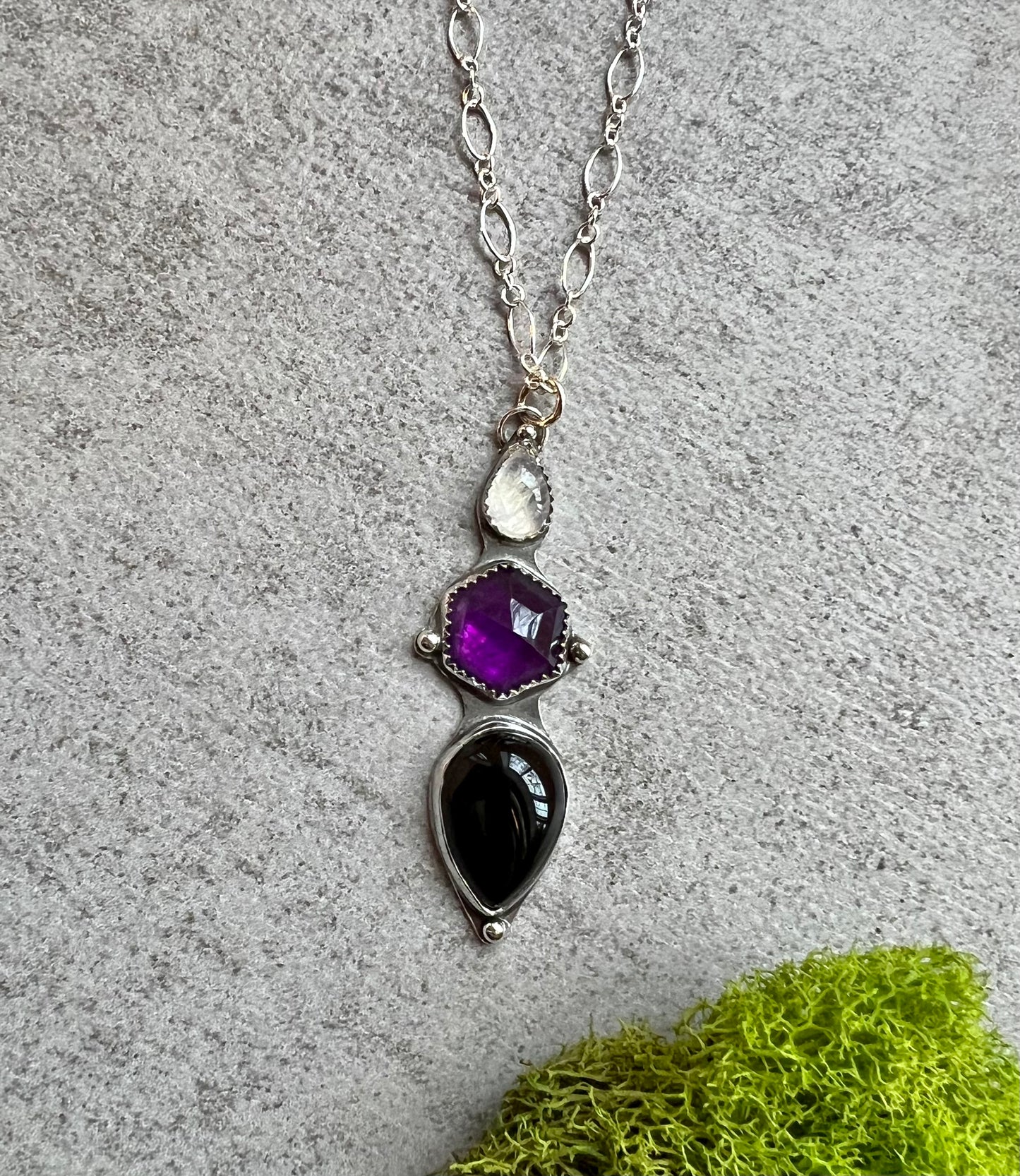 Amethyst, Onyx and Moonstone Necklace