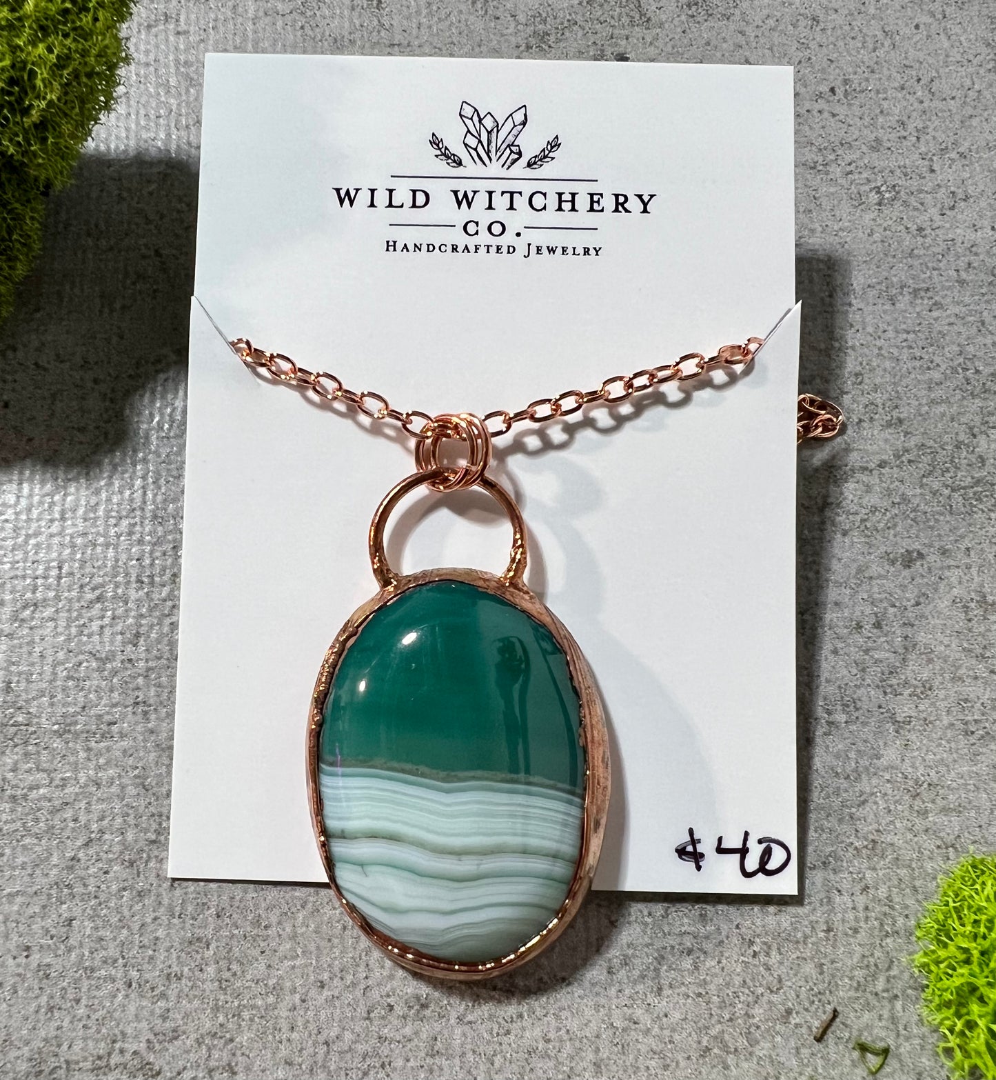 Green Agate Necklace on 24 in chain