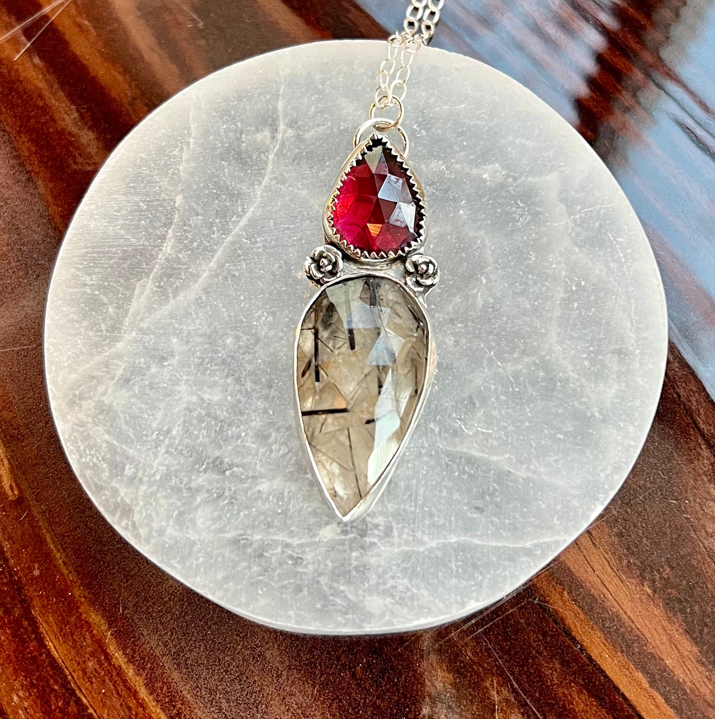 Rose Garnet and Ritualize Quartz Sterling Silver Necklace