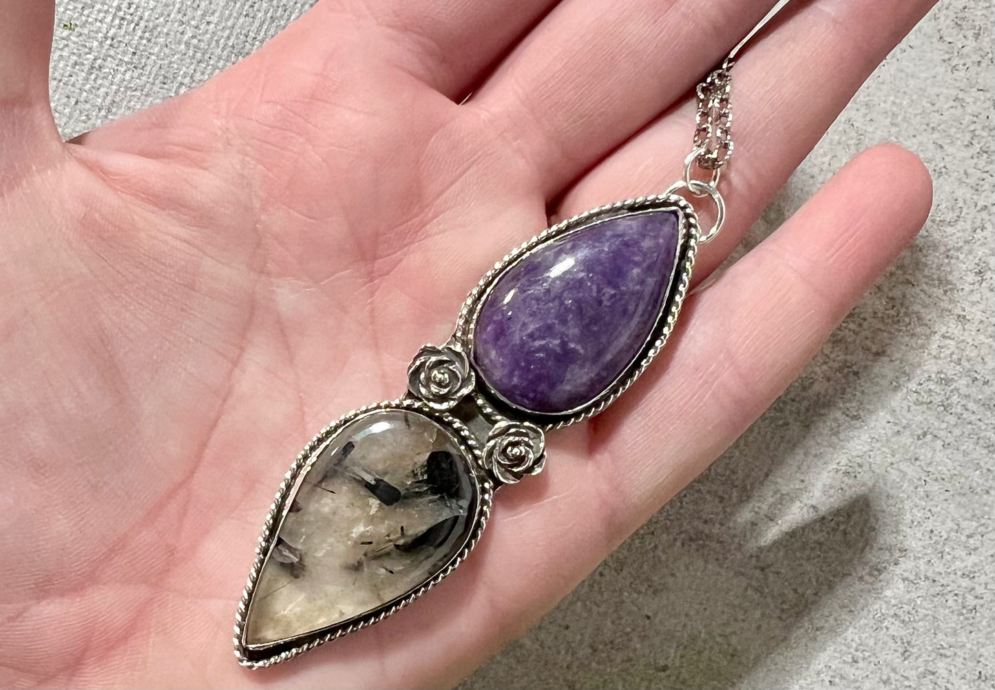 Lepidolite & Rutilated Quartz Necklace