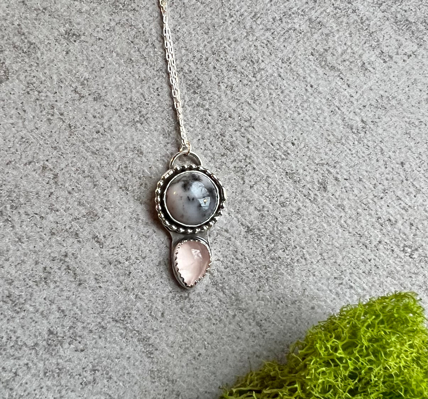 Dendritic Opal and Rose Quartz Necklace