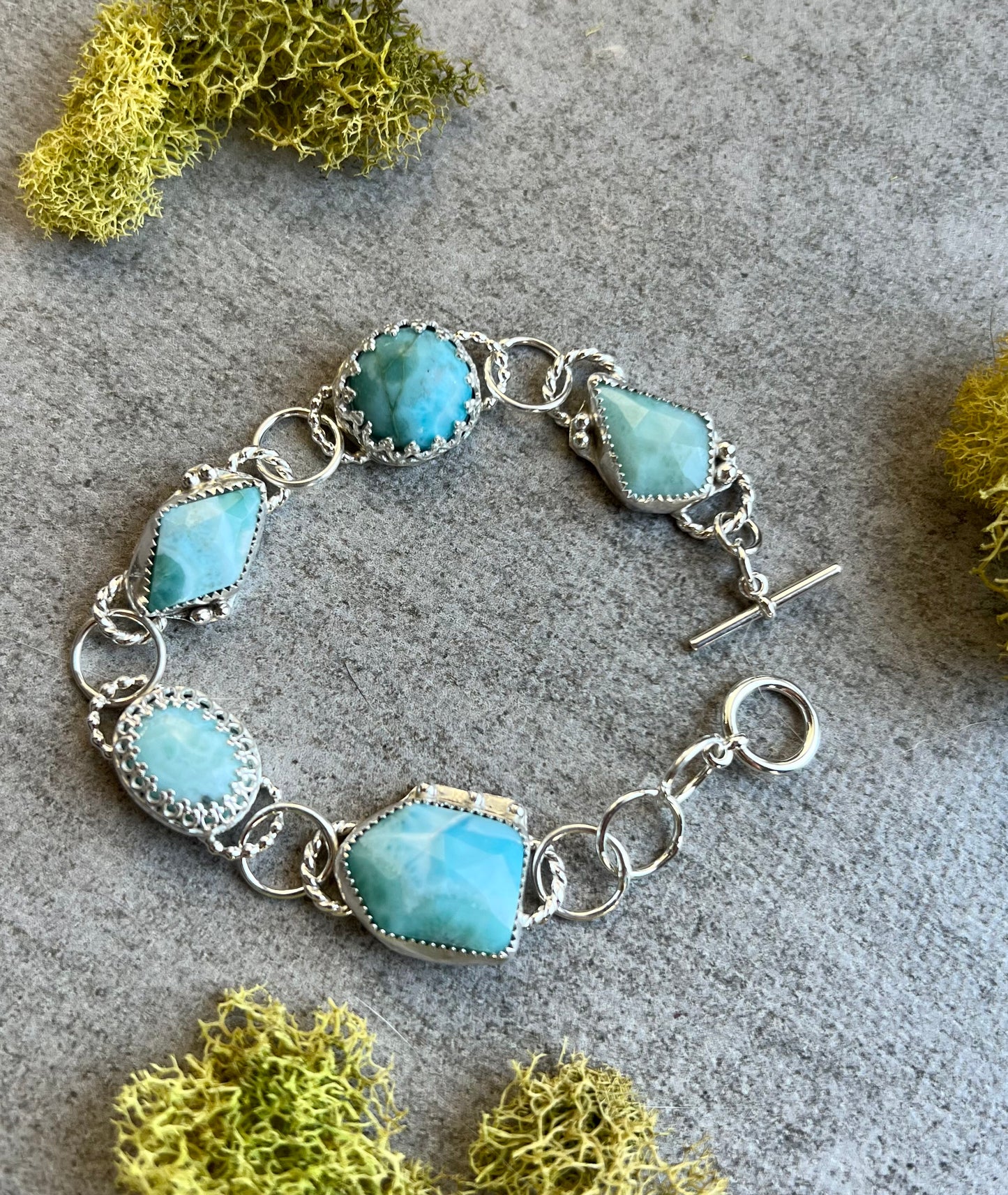Sterling Silver Larimar Five Stone Bracelet