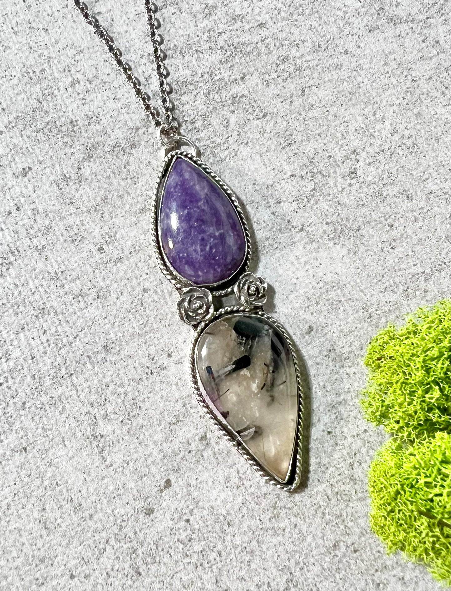 Lepidolite & Rutilated Quartz Necklace