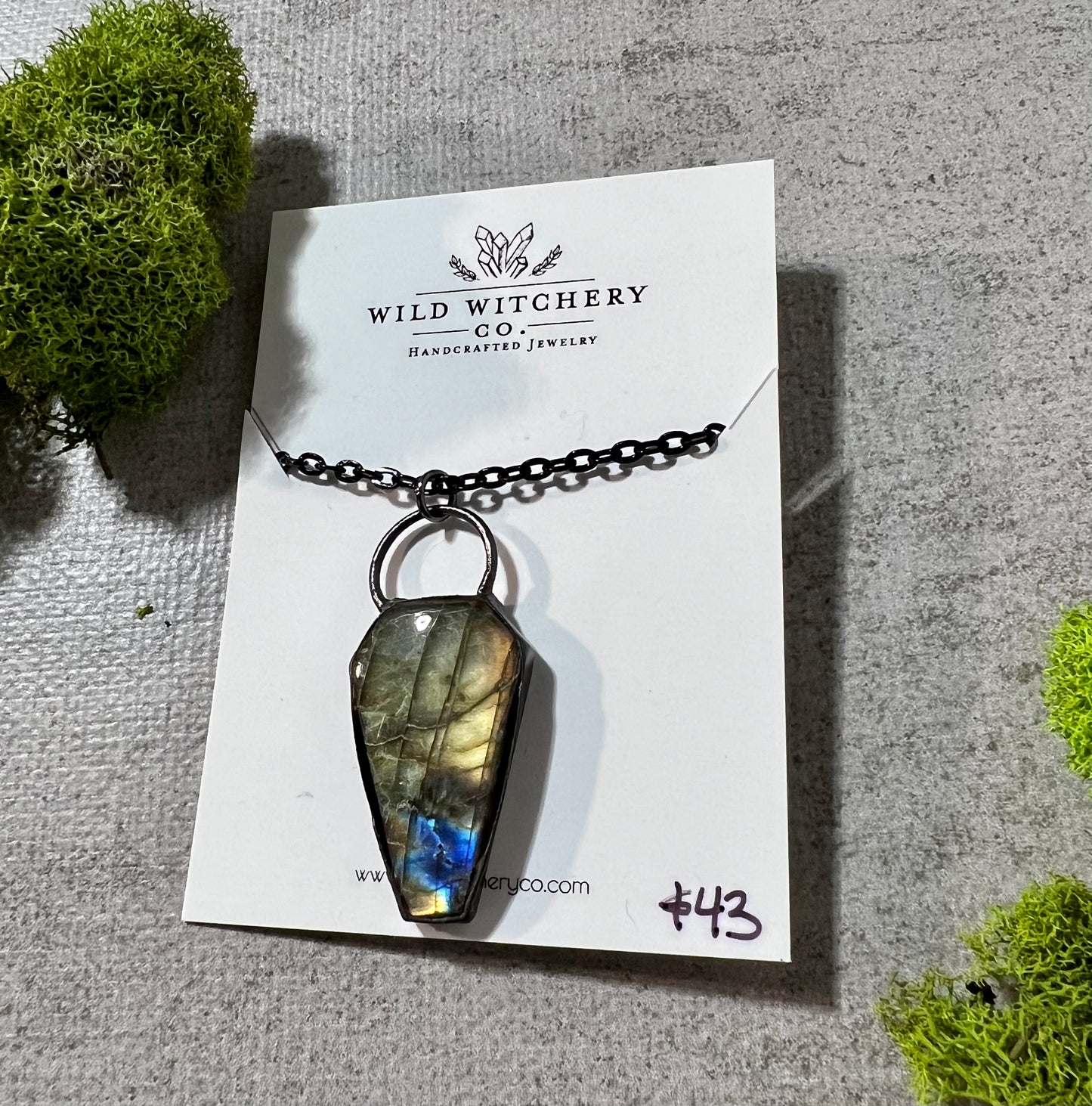 Labradorite Coffin Necklace on 18 in chain