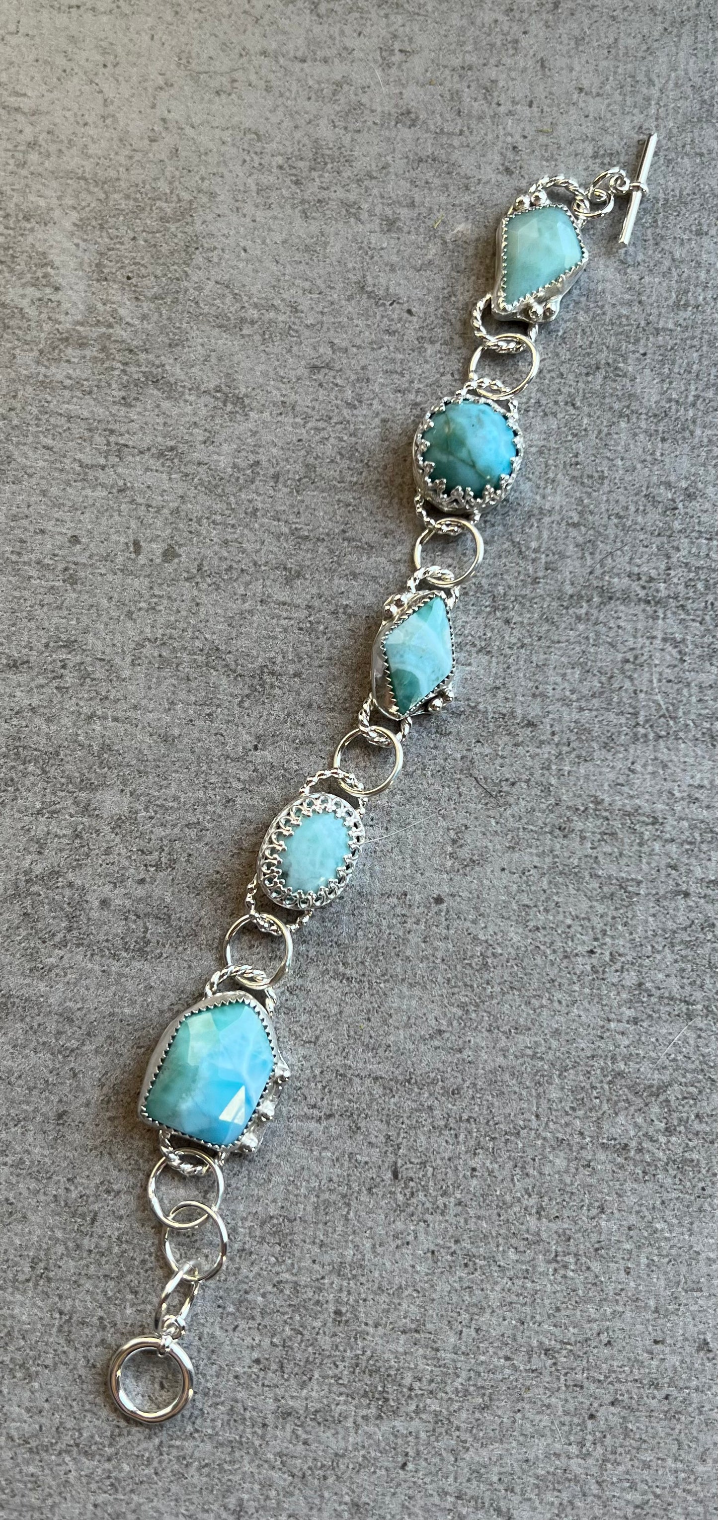 Sterling Silver Larimar Five Stone Bracelet
