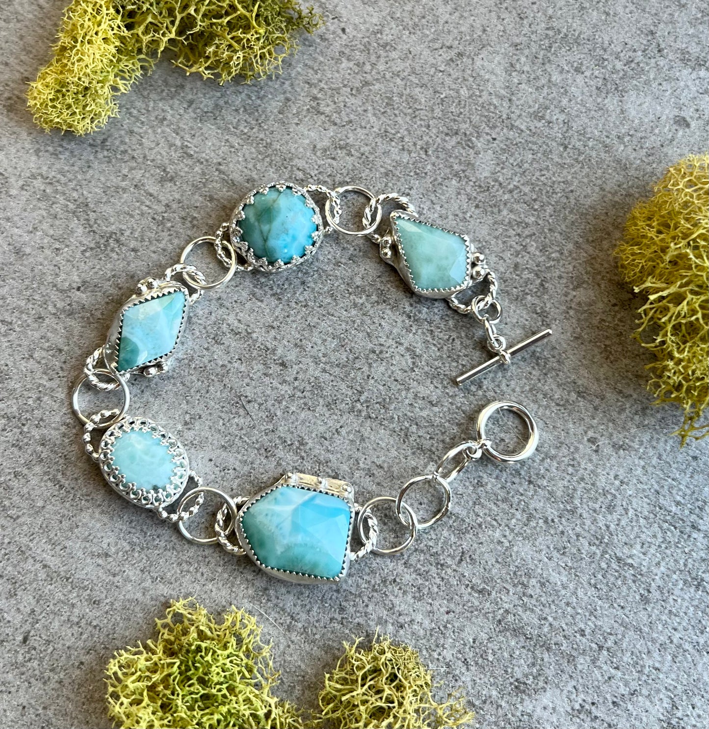 Sterling Silver Larimar Five Stone Bracelet