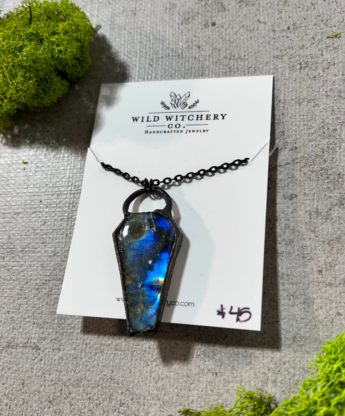 Blue Labradorite Coffin Necklace on 18 in chain