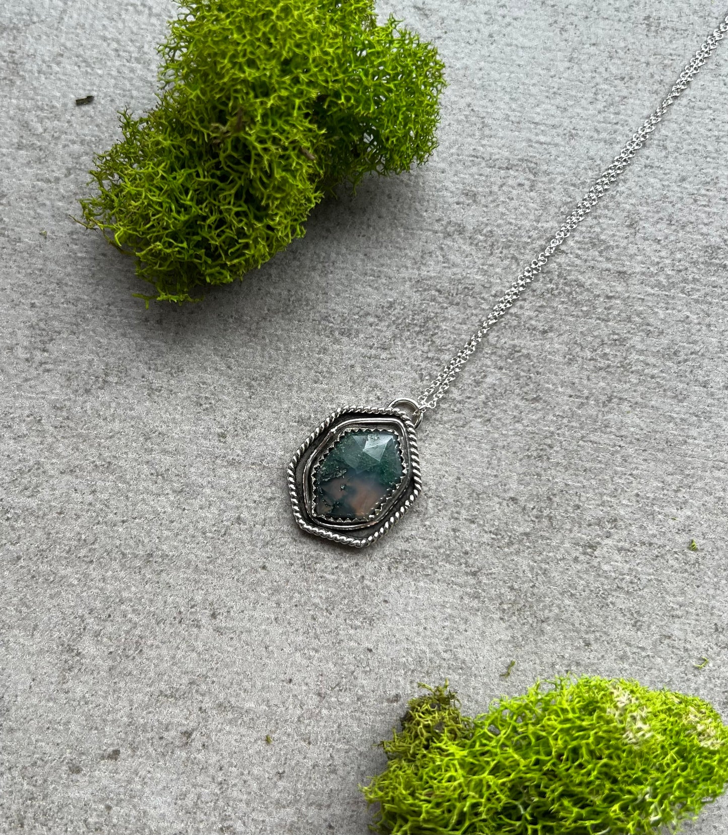 Moss Agate Sterling Silver Necklace