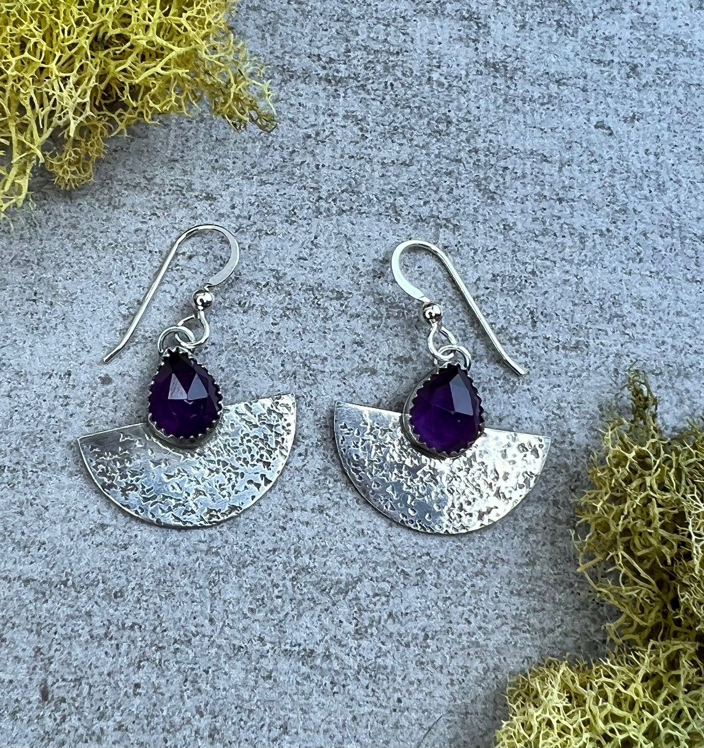 Amethyst Half Fan Sterling Silver Earrings