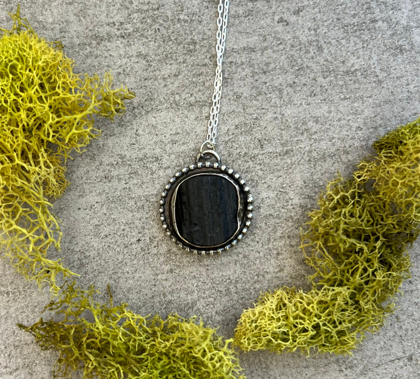 Dark Black Tourmaline Sterling Silver Necklace