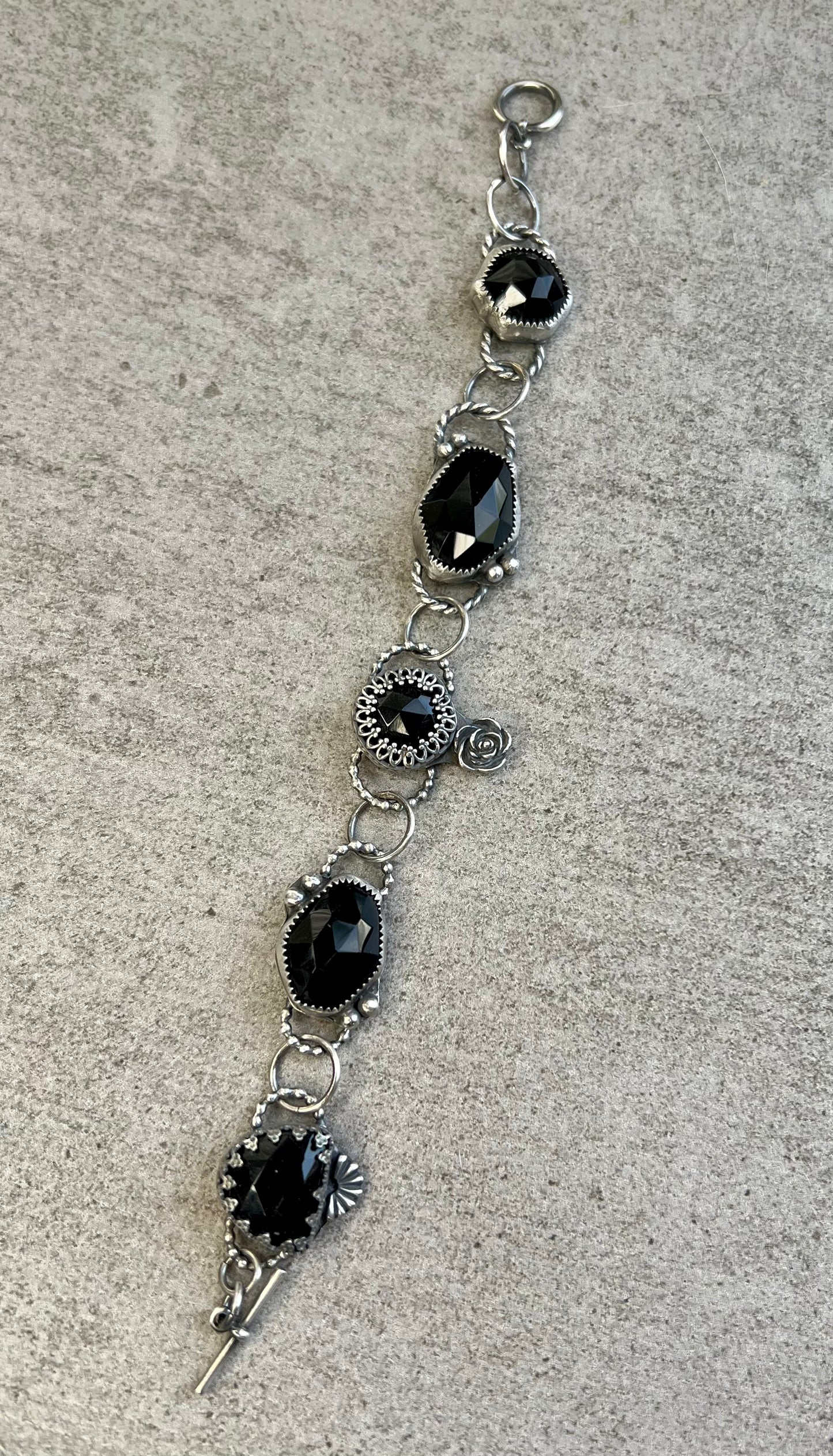 Onyx Rose Sterling Silver Bracelet