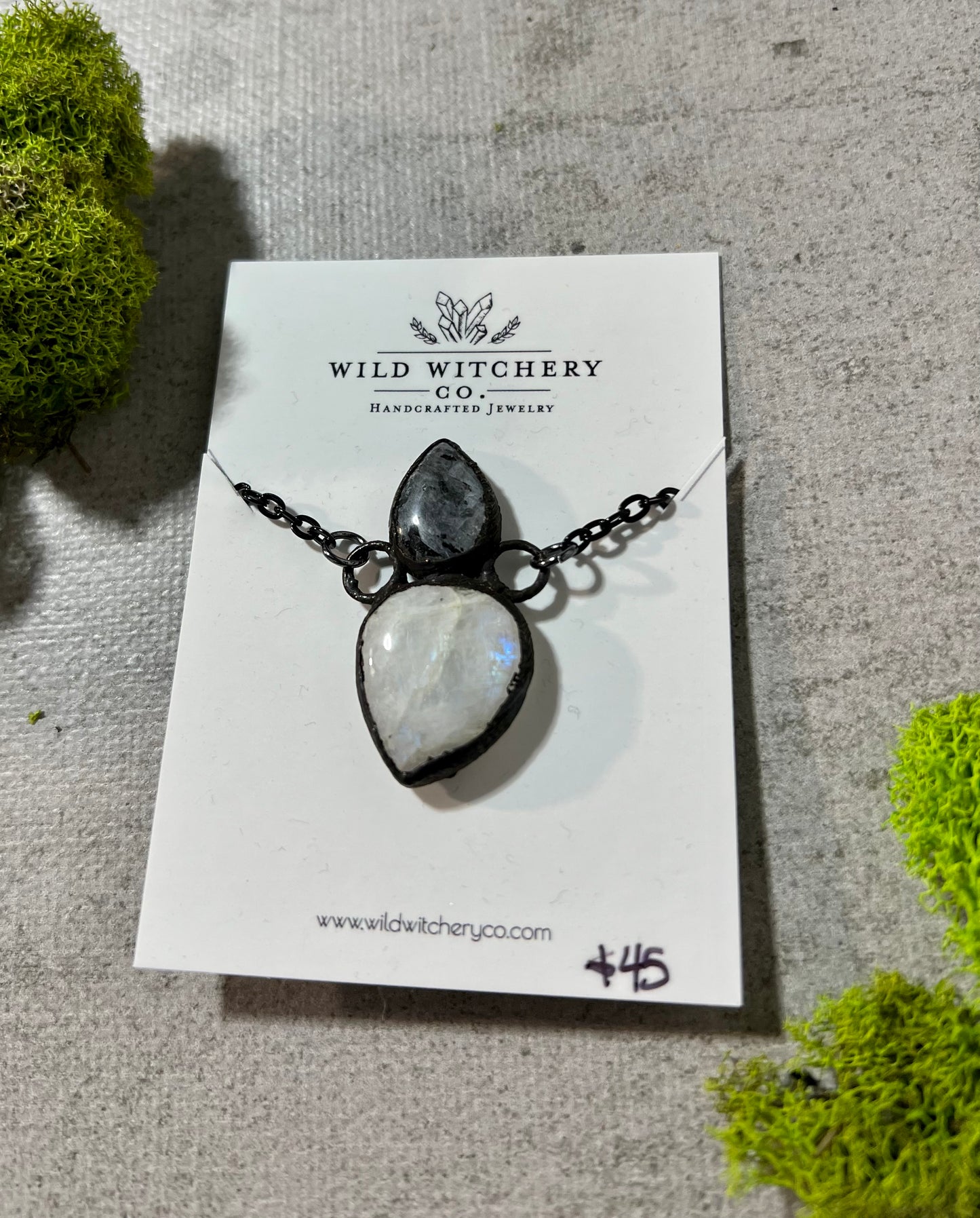 Larvikite and Moonstone Necklace on 18 in chain