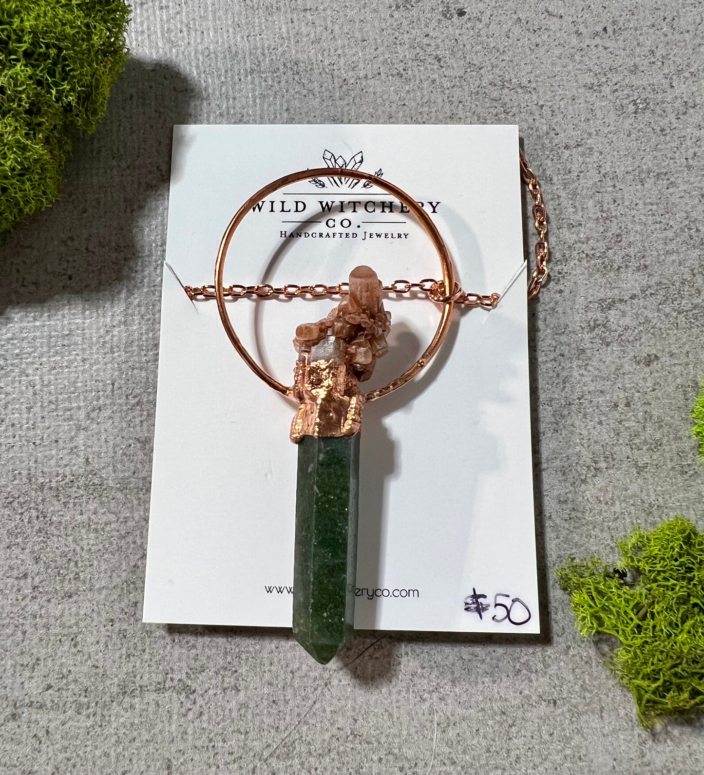 Jade Point and Aragonite Necklace on 24 in chain