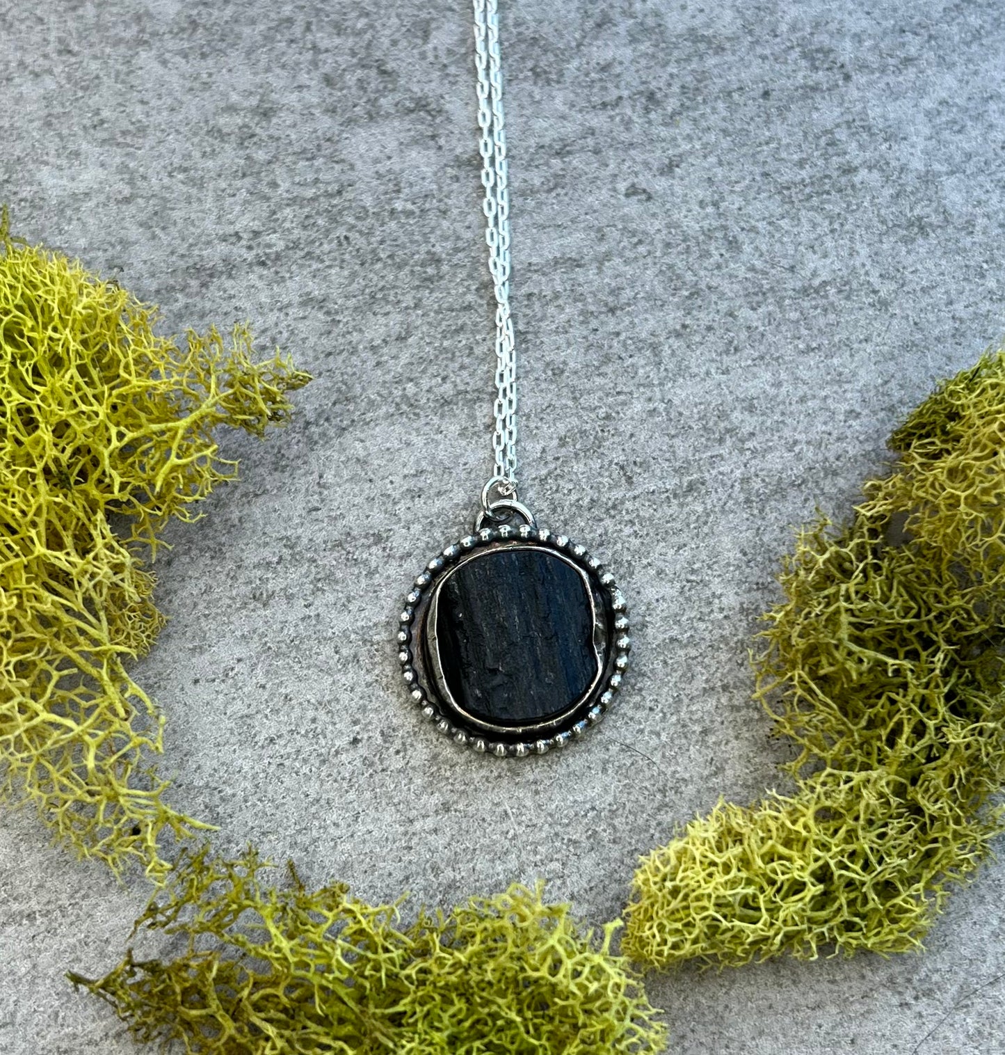 Dark Black Tourmaline Sterling Silver Necklace