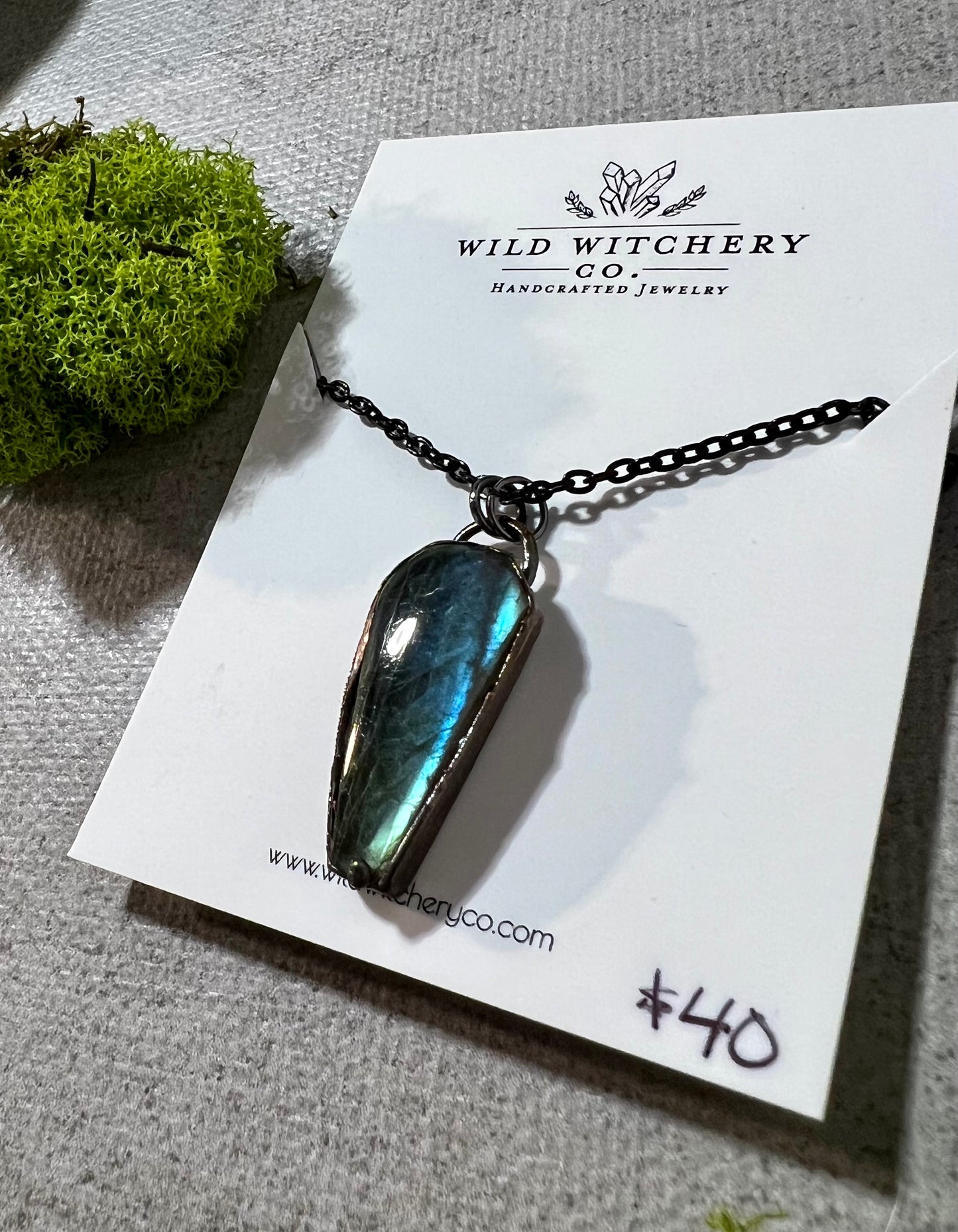 Blue Labradorite Coffin Necklace on 18 in chain