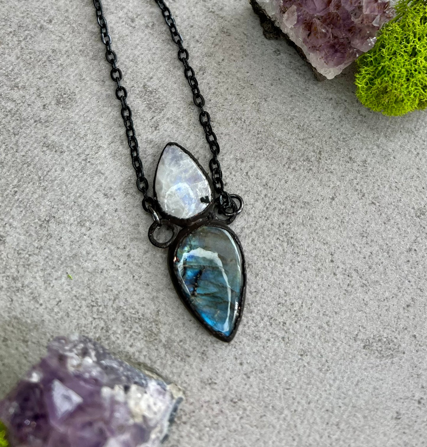 Flashy Blue Labradorite with Moonstone Necklace