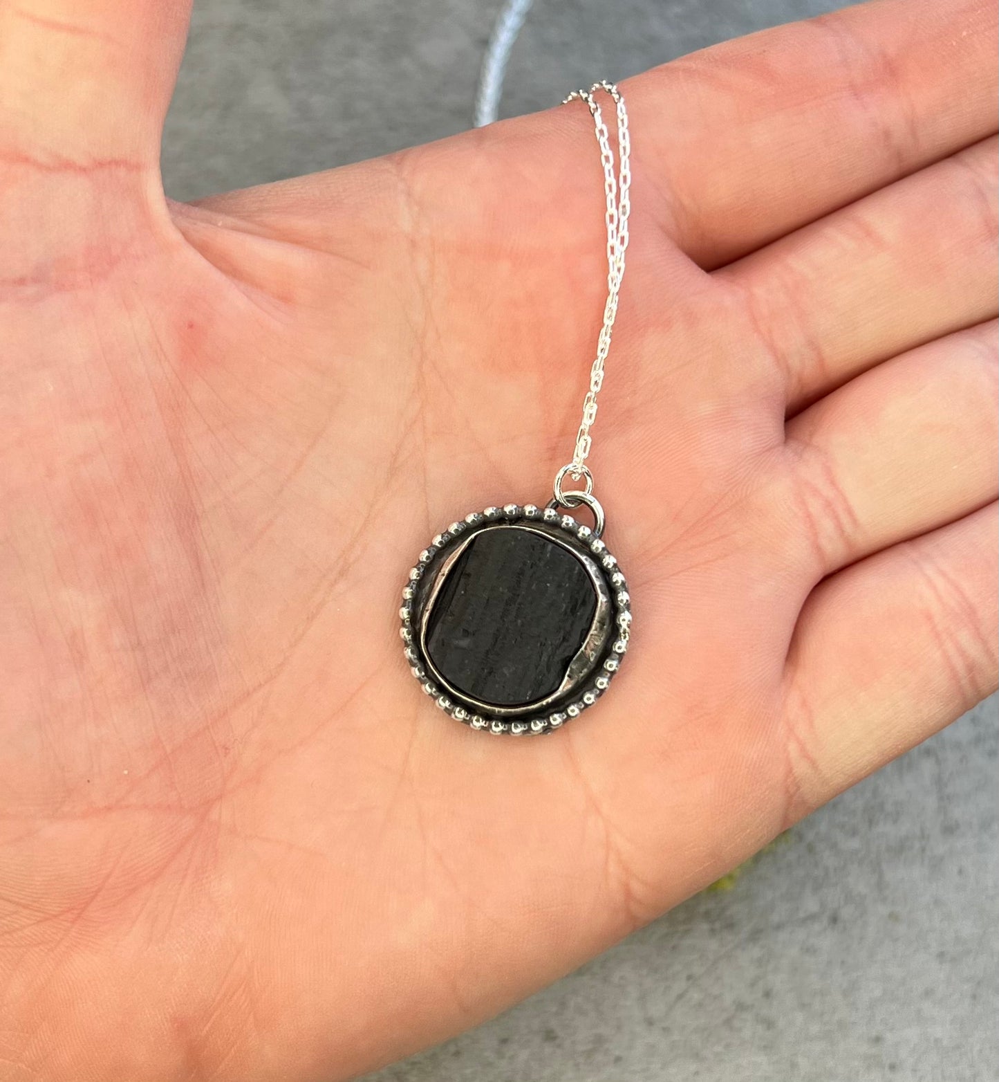 Dark Black Tourmaline Sterling Silver Necklace
