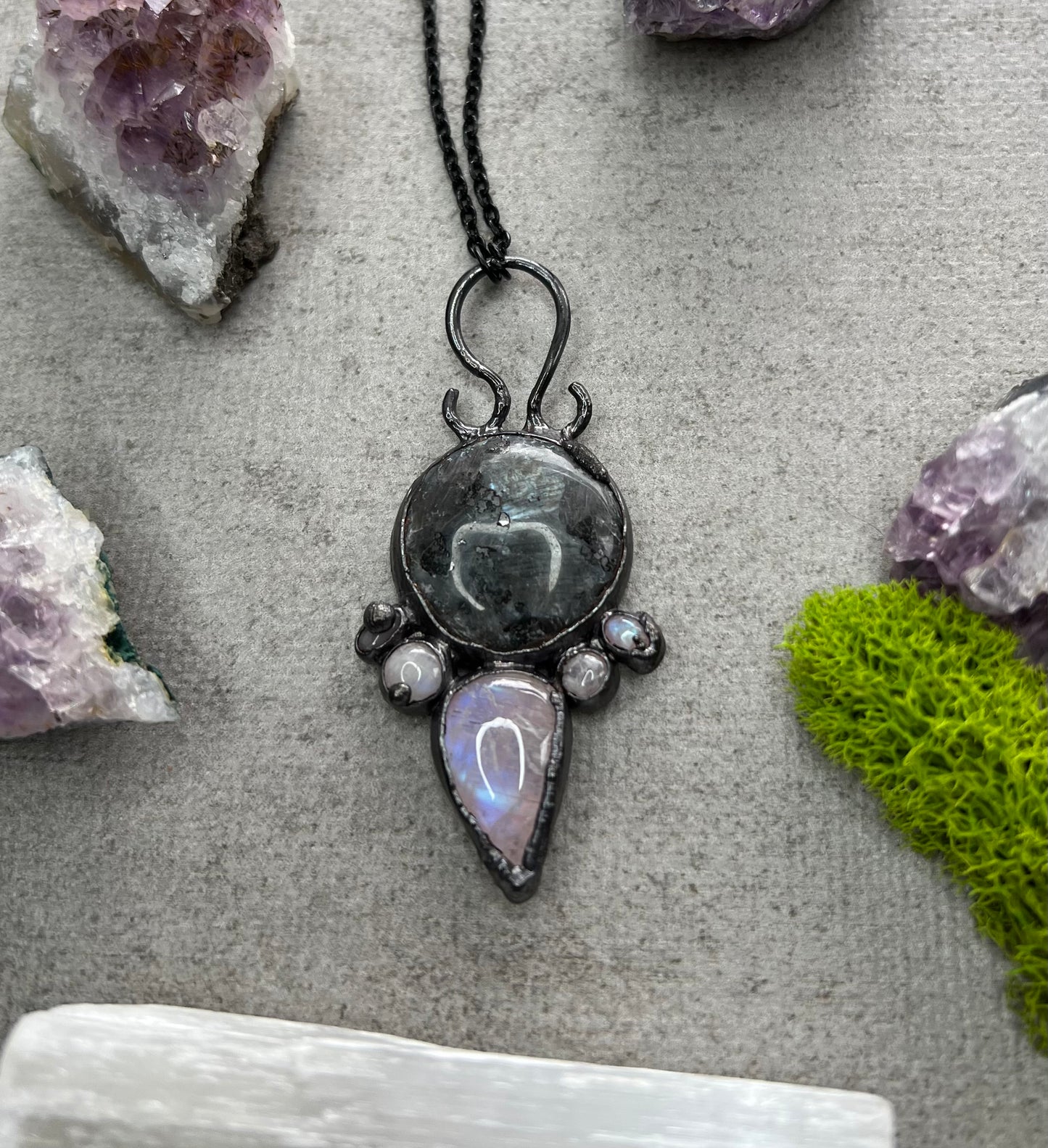 Moonstone and Larvikite Necklace