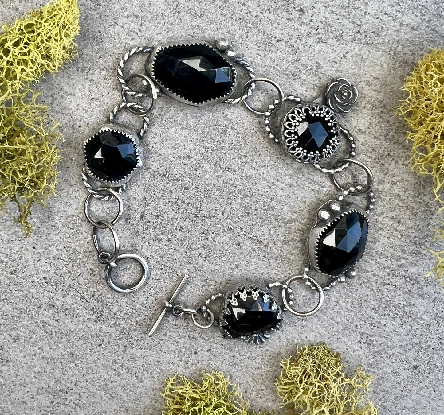 Onyx Rose Sterling Silver Bracelet