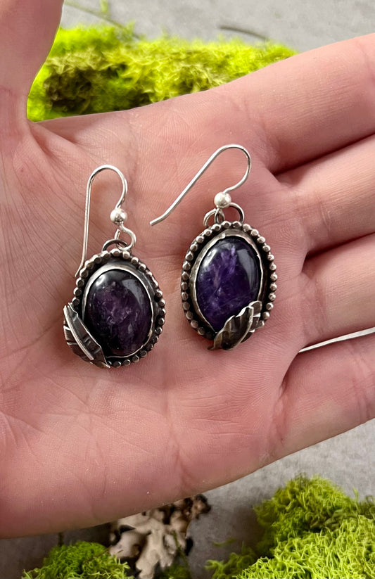 Amethyst Leaf Sterling Silver Earrings