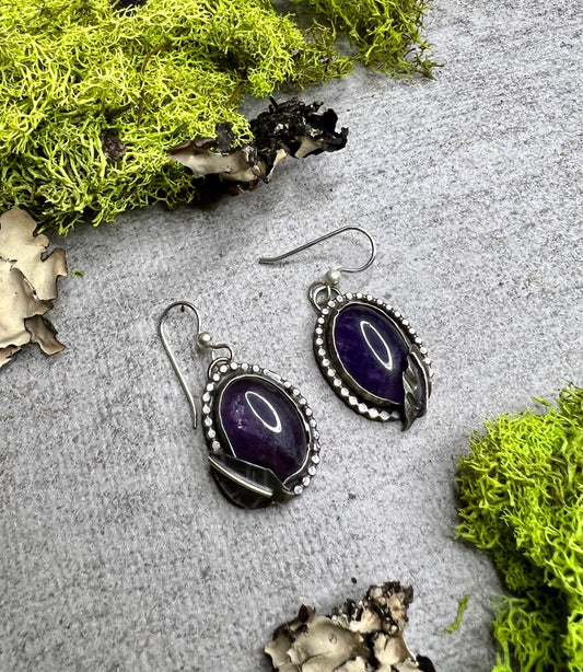 Amethyst Leaf Sterling Silver Earrings