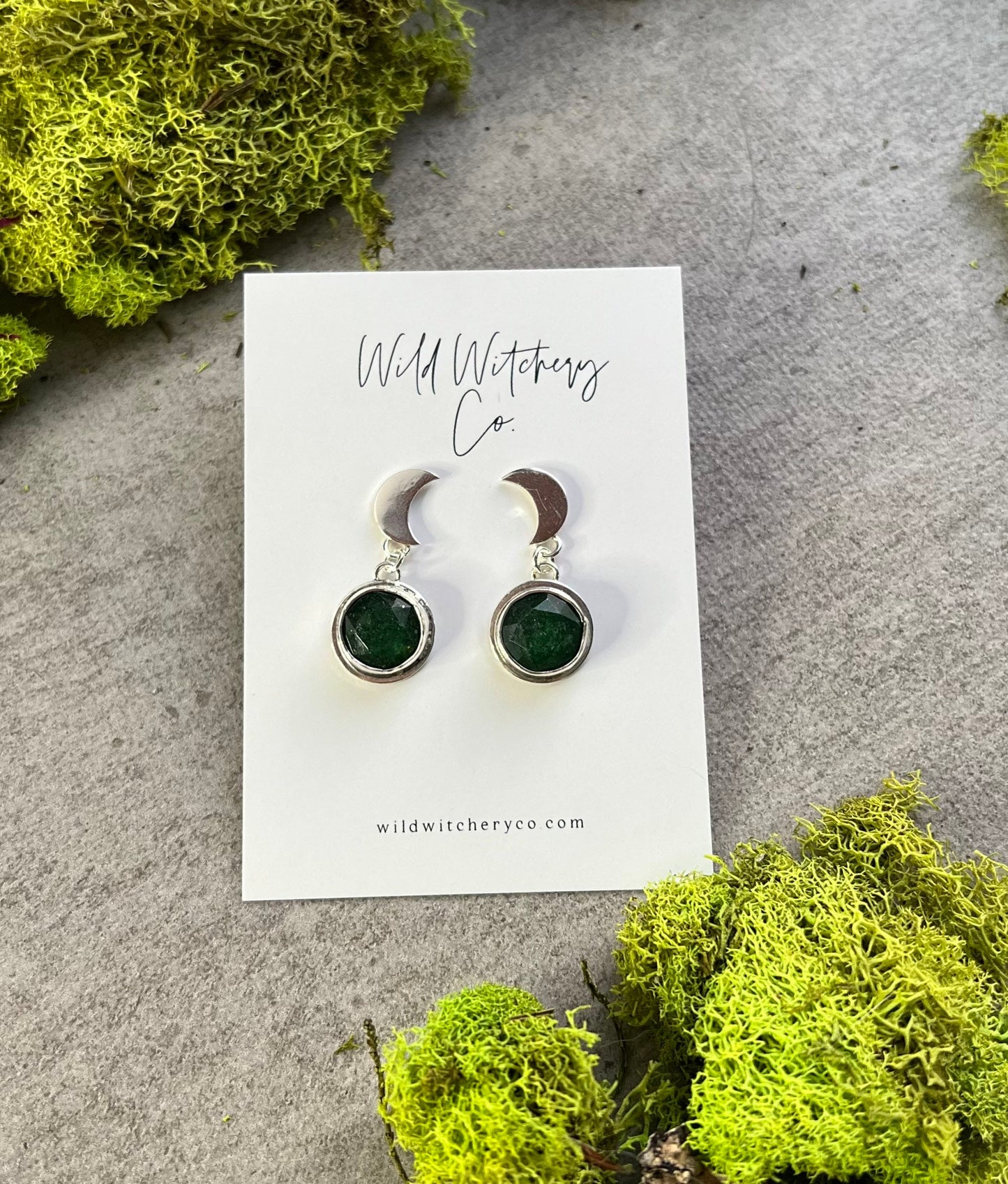 Jade and Moon Sterling Silver Dangle Earrings .925
