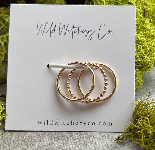 Stack of 14k Gold-Filled Rings | Beaded Ring | Simple Ring | Hammered Ring