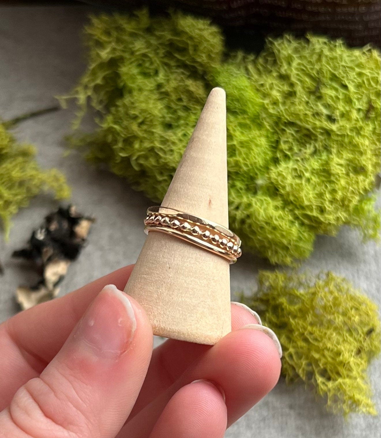 Stack of 14k Gold-Filled Rings | Beaded Ring | Simple Ring | Hammered Ring