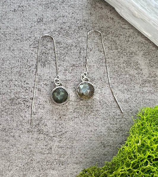 Labradorite Ear Threaders in Sterling Silver