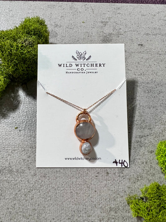 Rose Quartz and Moonstone Necklace on 18 in chain