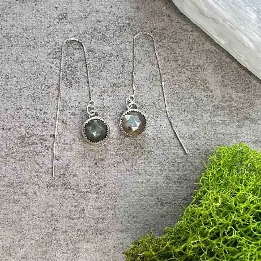Labradorite Ear Threaders in Sterling Silver