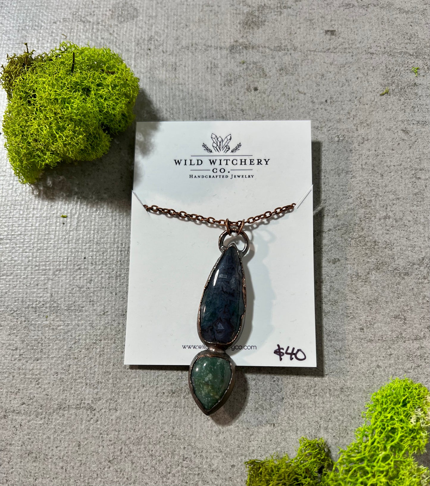 Moss Agate Copper Necklace  on 18 in chain