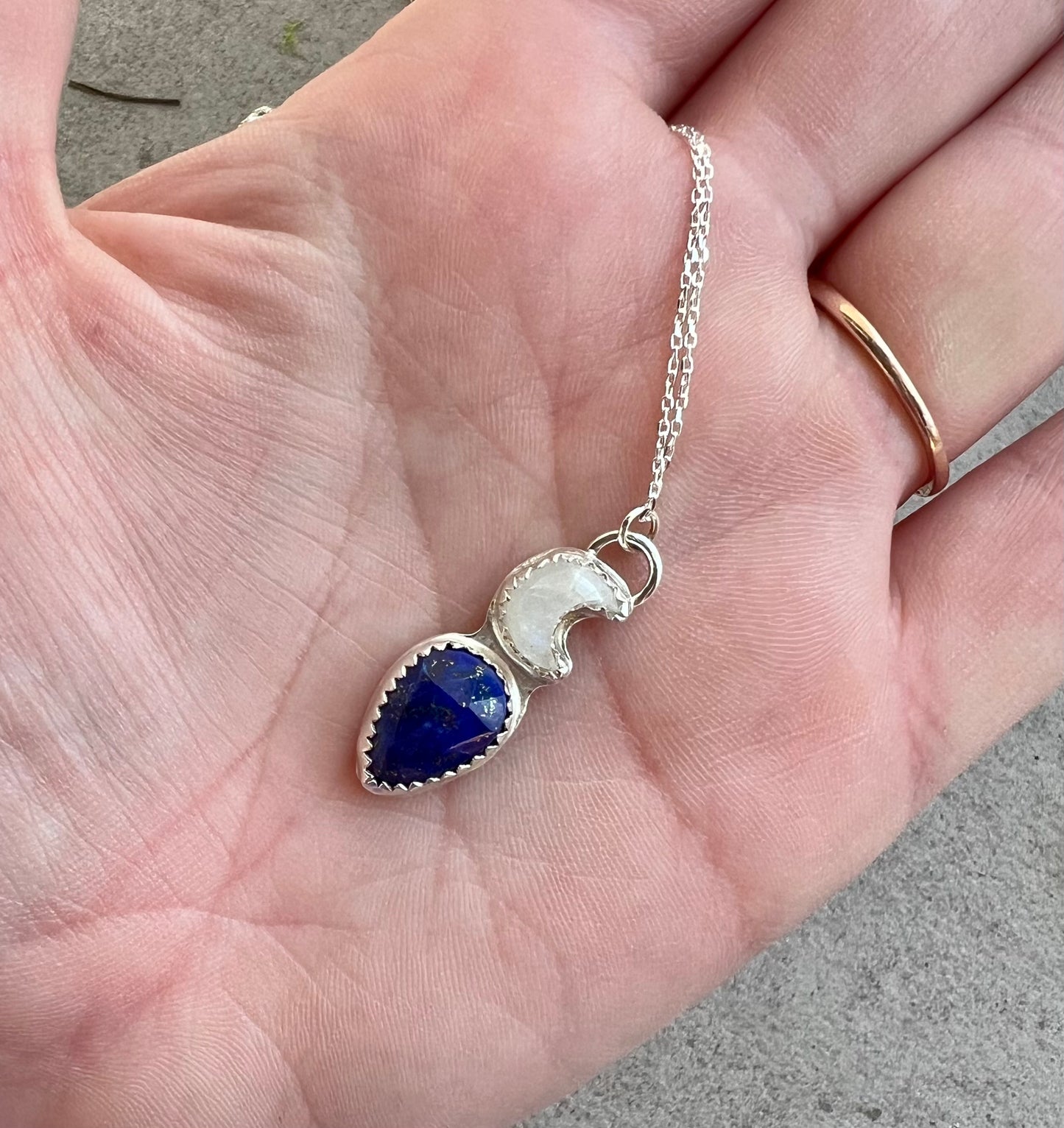 Moonstone Moon and Lapis Lazuli Necklace