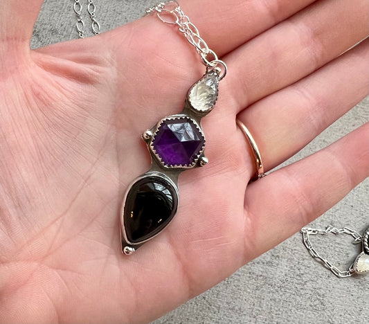 Amethyst, Onyx and Moonstone Necklace
