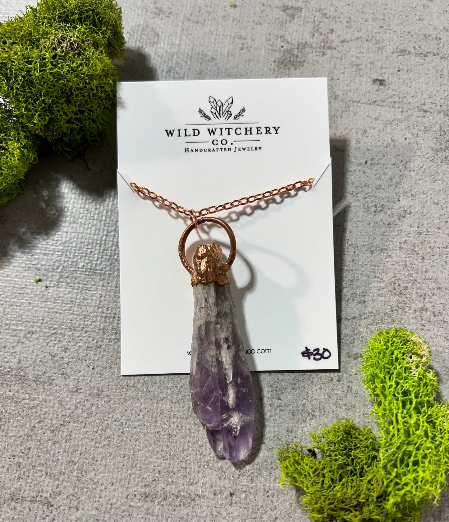 Raw Amethyst Necklace on 24 in chain
