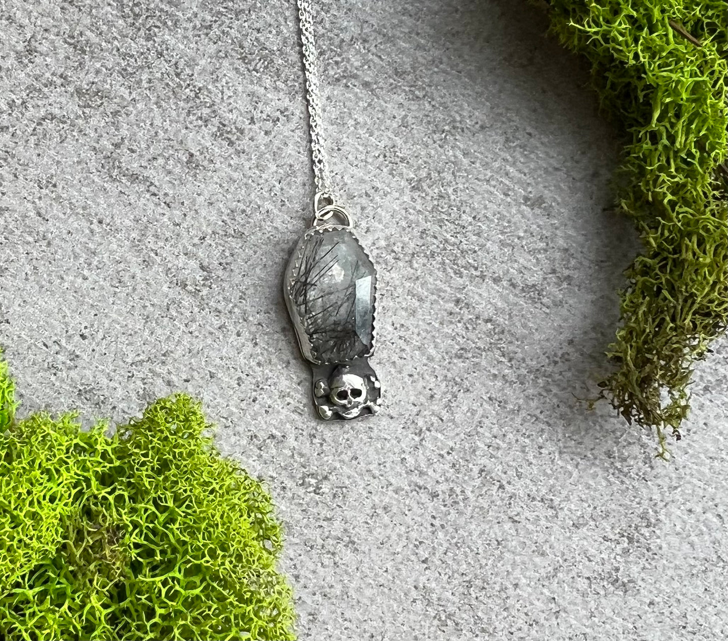 Ritulated Quartz and Skull Necklace